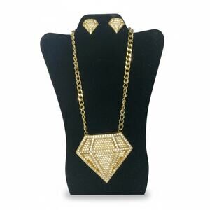Gold‑Tone Diamond‑Shape Pendant & Stud Earrings Set Bold Hip‑Hop Statement